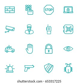 Set Of 16 Procuring Outline Icons Set.Collection Of Hand , Firewall , Alarm Elements.