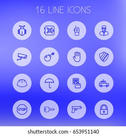 Set Of 16 Procuring Outline Icons Set.Collection Of Dynamite  , Virus , Hand Elements.