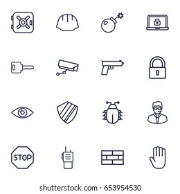 Set Of 16 Procuring Outline Icons Set.Collection Of Guy, Dynamite, No Entry And Other Elements.