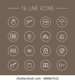 Set Of 16 Procuring Outline Icons Set.Collection Of No Entry, Walkie-Talkie, Vision And Other Elements.