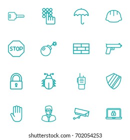 Set Of 16 Procuring Outline Icons Set.Collection Of Firewall, Lock, No Entry And Other Elements.