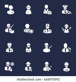Set Of 16 Professions Icons Set.Collection Of Actor, Medic, Fireman And Other Elements.