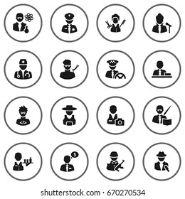 Set Of 16 Professions Icons Set.Collection Of Manager, Money Agent, Coder And Other Elements.