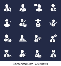 Set Of 16 Professions Icons Set.Collection Of Tray, Actor, Manager And Other Elements.