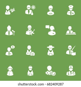 Set Of 16 Professions Icons Set.Collection Of Money Agent, Cameraman, Fireman And Other Elements.