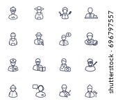 Set Of 16 Professions Outline Icons Set.Collection Of Farmer, Operator, Policeman And Other Elements.