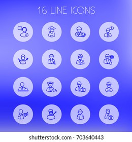 Set Of 16 Professions Outline Icons Set.Collection Of Servant, Programmer, Manager And Other Elements.
