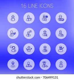 Set Of 16 Professions Outline Icons Set.Collection Of Servant, Worker, Taxi And Other Elements.