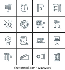 Set Of 16 Project Management Icons. Can Be Used For Web, Mobile, UI And Infographic Design. Includes Elements Such As Goal, Win, Task And More.