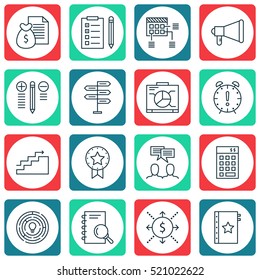 Set Of 16 Project Management Icons. Can Be Used For Web, Mobile, UI And Infographic Design. Includes Elements Such As Analysis, Brainstorming, Dashboard And More.