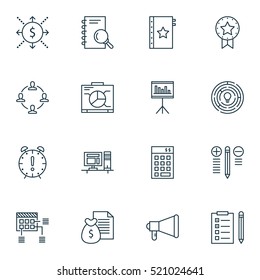 Set Of 16 Project Management Icons. Includes Elements Such As Brainstorming, Quality, Reminder And More