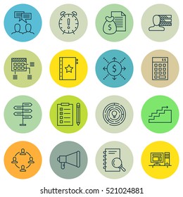 Set Of 16 Project Management Icons. Can Be Used For Web, Mobile, UI And Infographic Design. Includes Elements Such As Skills, Personal, Plan And More.
