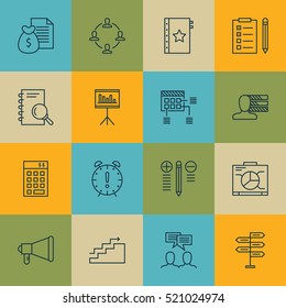 Set Of 16 Project Management Icons. Can Be Used For Web, Mobile, UI And Infographic Design. Includes Elements Such As List, Investment, Collaboration And More.