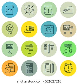 Set Of 16 Project Management Icons. Can Be Used For Web, Mobile, UI And Infographic Design. Includes Elements Such As Team, Project, Presentation And More.