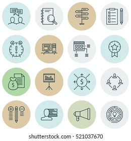Set Of 16 Project Management Icons. Includes Elements Such As Statistics, Presentation, Award And More