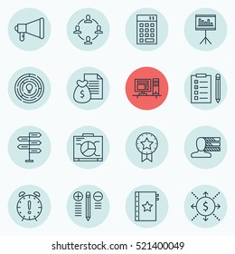 Set Of 16 Project Management Icons. Can Be Used For Web, Mobile, UI And Infographic Design. Includes Elements Such As Personality, Win, Time And More.