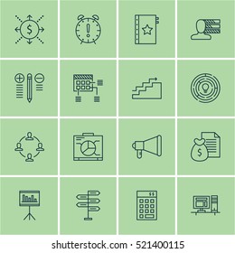 Set Of 16 Project Management Icons. Can Be Used For Web, Mobile, UI And Infographic Design. Includes Elements Such As Making, Computer, Personal And More.