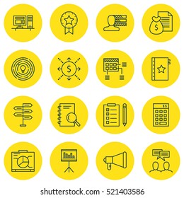 Set Of 16 Project Management Icons. Can Be Used For Web, Mobile, UI And Infographic Design. Includes Elements Such As List, Investment, Revenue And More.