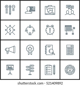 Set Of 16 Project Management Icons. Can Be Used For Web, Mobile, UI And Infographic Design. Includes Elements Such As Right, Investment, Advertising And More.