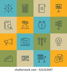 Set Of 16 Project Management Icons. Can Be Used For Web, Mobile, UI And Infographic Design. Includes Elements Such As Win, Making, Advertising And More.