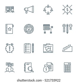 Set Of 16 Project Management Icons. Can Be Used For Web, Mobile, UI And Infographic Design. Includes Elements Such As Dashboard, Finance, Revenue And More.