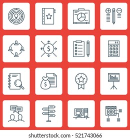 Set Of 16 Project Management Icons. Can Be Used For Web, Mobile, UI And Infographic Design. Includes Elements Such As Finance, Task, Solution And More.