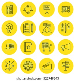 Set Of 16 Project Management Icons. Can Be Used For Web, Mobile, UI And Infographic Design. Includes Elements Such As Right, Chart, Schedule And More.