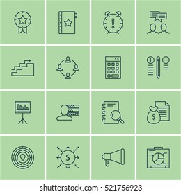 Set Of 16 Project Management Icons. Can Be Used For Web, Mobile, UI And Infographic Design. Includes Elements Such As Report, Win, Idea And More.