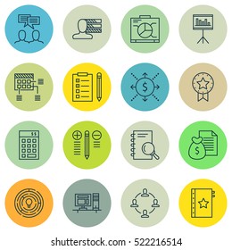 Set Of 16 Project Management Icons. Can Be Used For Web, Mobile, UI And Infographic Design. Includes Elements Such As Skills, Office, Win And More.