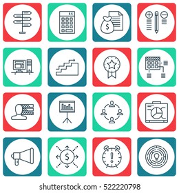 Set Of 16 Project Management Icons. Can Be Used For Web, Mobile, UI And Infographic Design. Includes Elements Such As Chart, Personal, Making And More.