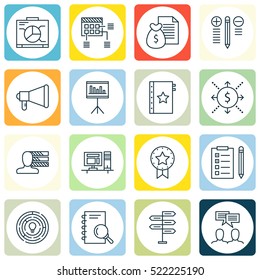 Set Of 16 Project Management Icons. Can Be Used For Web, Mobile, UI And Infographic Design. Includes Elements Such As Money, Decision, Chart And More.