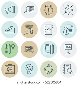 Set Of 16 Project Management Icons. Can Be Used For Web, Mobile, UI And Infographic Design. Includes Elements Such As Deadline, Right, Personal And More.