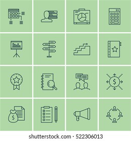 Set Of 16 Project Management Icons. Can Be Used For Web, Mobile, UI And Infographic Design. Includes Elements Such As Goal, Chart, Statistics And More.