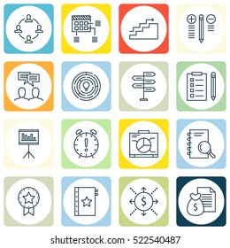 Set Of 16 Project Management Icons. Can Be Used For Web, Mobile, UI And Infographic Design. Includes Elements Such As Goal, Team, Making And More.