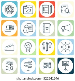 Set Of 16 Project Management Icons. Can Be Used For Web, Mobile, UI And Infographic Design. Includes Elements Such As Reminder, List, Badge And More.