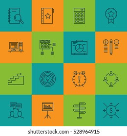 Set Of 16 Project Management Icons. Can Be Used For Web, Mobile, UI And Infographic Design. Includes Elements Such As Innovation, Collaboration, Discussion And More.