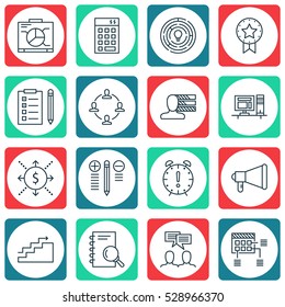 Set Of 16 Project Management Icons. Can Be Used For Web, Mobile, UI And Infographic Design. Includes Elements Such As Schedule, Investment, Analysis And More.