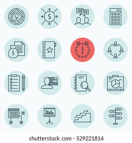 Set Of 16 Project Management Icons. Can Be Used For Web, Mobile, UI And Infographic Design. Includes Elements Such As Innovation, Money, Investment And More.