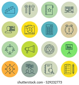 Set Of 16 Project Management Icons. Can Be Used For Web, Mobile, UI And Infographic Design. Includes Elements Such As Investment, Personal Skills, Decision Making And More.