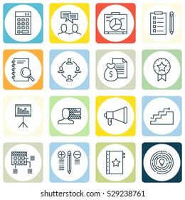 Set Of 16 Project Management Icons. Can Be Used For Web, Mobile, UI And Infographic Design. Includes Elements Such As Analysis, Investment, Schedule And More.