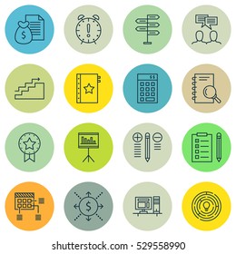 Set Of 16 Project Management Icons. Can Be Used For Web, Mobile, UI And Infographic Design. Includes Elements Such As Time Management, Reminder, Investment And More.