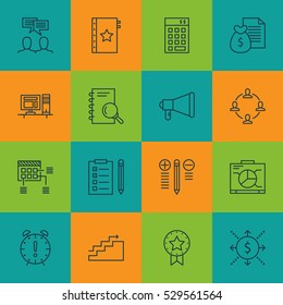 Set Of 16 Project Management Icons. Can Be Used For Web, Mobile, UI And Infographic Design. Includes Elements Such As Analysis, Warranty, Decision Making And More.