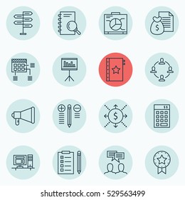 Set Of 16 Project Management Icons. Can Be Used For Web, Mobile, UI And Infographic Design. Includes Elements Such As Reminder, Opportunity, Warranty And More.