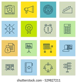 Set Of 16 Project Management Icons. Can Be Used For Web, Mobile, UI And Infographic Design. Includes Elements Such As Money, Investment, Collaboration And More.