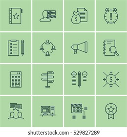 Set Of 16 Project Management Icons. Can Be Used For Web, Mobile, UI And Infographic Design. Includes Elements Such As Investment, Warranty, Time Management And More.