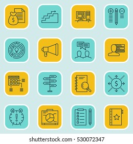 Set Of 16 Project Management Icons. Can Be Used For Web, Mobile, UI And Infographic Design. Includes Elements Such As Innovation, Growth, Personal Skills And More.