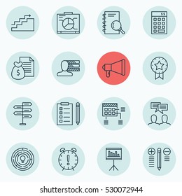 Set Of 16 Project Management Icons. Can Be Used For Web, Mobile, UI And Infographic Design. Includes Elements Such As Innovation, Investment, Reminder And More.