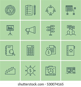 Set Of 16 Project Management Icons. Can Be Used For Web, Mobile, UI And Infographic Design. Includes Elements Such As Schedule, Money, Innovation And More.