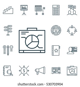 Set Of 16 Project Management Icons. Can Be Used For Web, Mobile, UI And Infographic Design. Includes Elements Such As Decision Making, Computer, Analysis And More.
