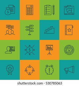 Set Of 16 Project Management Icons. Can Be Used For Web, Mobile, UI And Infographic Design. Includes Elements Such As Opportunity, Investment, Personal Skills And More.